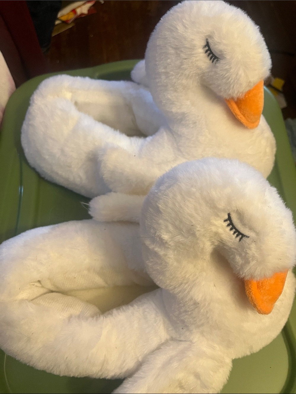 White Plush Swan Slippers